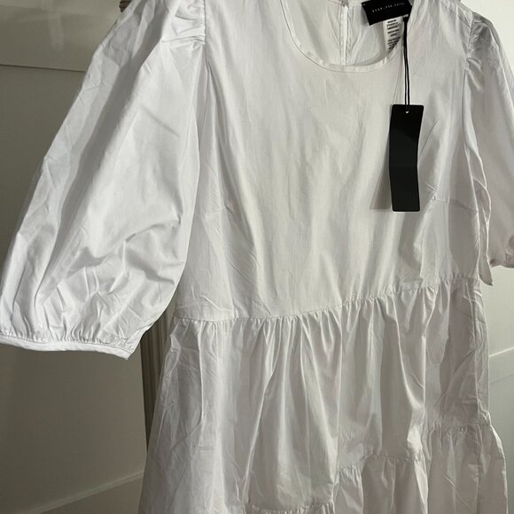 BNWT Know One Cares Cotton Poplin Short Sleeve Tiered Mini in snow white (M) - Picture 5 of 8